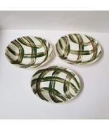 3 Bowls Rio by Stetson Heather Plaid Green Brown Oval Bowls Vintage Set - £16.64 GBP