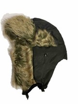 Man’s Black Trapper Lumberjack Hat Size 59CM  Ear Muffs Faux Fur  - $12.47