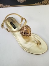 New With Box. Dolce &amp; Gabbana Oro Chiaro Devotion Gold Sacred Heart Flats Sandal - £605.92 GBP