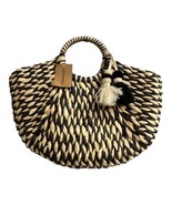 Savanna Womens Straw Tote Black Woven Hobo Bag Beach Vacation Boho Summe... - $37.04