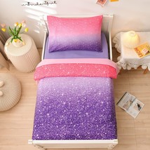 4 Pieces Toddler Bedding Set For Baby Girls, Pink Purple Glitter Printed... - £55.30 GBP