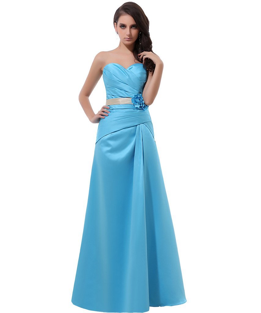 Kivary Women's Long A Line Sash Satin Prom Bridesmaid Dresses Blue US 4