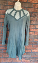Green Dress Lace Bodice Sleeves Small Keyhole Back Button Long Sleeve Lined Vtg - £3.79 GBP