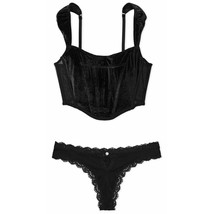 VS Dream Angels Velvet Corset Top N Lace Trim Thong Panty Black Medium NEW - $1,237.37 MXN