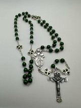 Vintage Green St. Patrick Enamel Clover Claddagh Rosary - £38.92 GBP