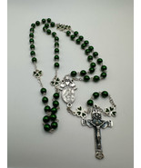 Vintage Green St. Patrick Enamel Clover Claddagh Rosary - £38.83 GBP