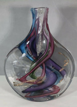 Robert L Hamon Art Glass Studio Vase Abstract Multicolor Swirl 8â Glitter - £259.64 GBP