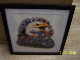 Hand Diamond Art Painting of a American Eagle with a Motorcycle 12x12 frame - £46.93 GBP