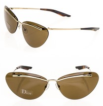 Christian Dior Diorette Ette Brown Gold Cat Rimless Paris Brow Retro Sunglasses - £354.33 GBP