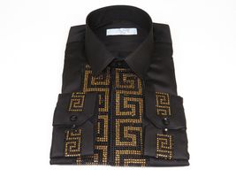Men CEREMONIA Turkey Shirt 100% Cotton Fancy Rhine Stones #TSV 15 Black Slim Fit image 5