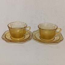 Federal Glass Madrid Cups Saucers 2 of Each Yellow Amber Depression Glass - £21.23 GBP