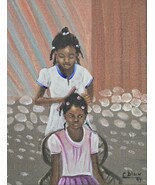 1997 Carel Blain - Young Girls Braiding Hair - HAITI Black Folk Art Pain... - $16,522.34 MXN