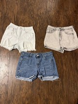 3 Pair Size 8 Denim High Rise Mom Shorts Black Blue Whitish Stretch Cut ... - $15.20
