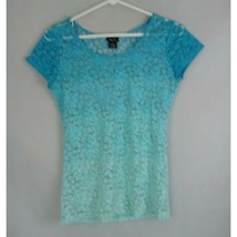 Rue 21 Blue Sheer Lace Floral Short Sleeve Blouse Size Medium - £13.02 GBP