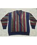 80s Riscatto Vneck Wool Blend Geometric Coogi Grandpa XL Sweater Texture... - £21.11 GBP