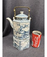 Vtg Dynasty Blue Porcelain Hexagon Tea Pot w/ Warmer Stand made in Toyo ... - £47.68 GBP