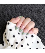 Pink Green Flower Mid Press On Nails Handmade Glue On Nails Kit Nude Fak... - £17.69 GBP