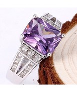 NEW Square-Cut 1.5 carat Amethyst + White Sapphire Ring~925 Sterling Sil... - £15.97 GBP