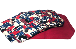 Americana Farmhouse Set of 5 Placemats Patriotic Stars Animals Reversible Red - £23.08 GBP