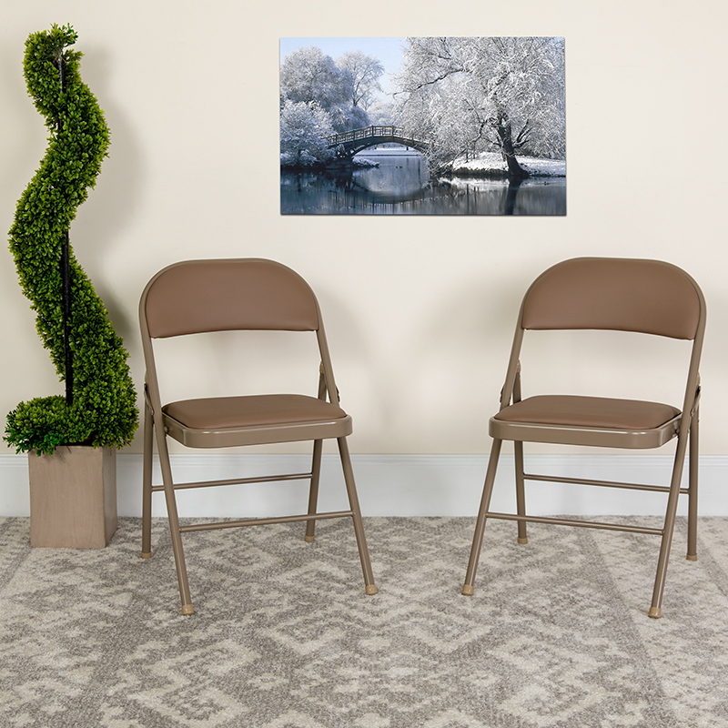 Beige Vinyl Folding Chair HA-F003D-BGE-GG