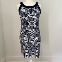 Jude Connally Navy White Ikat Print Sleeveless Shift Dress Small - $1,689.20 MXN