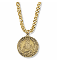 PEWTER GOLD PLATED OUR LADY FATIMA MEDAL NECKLACE AND CHAIN - £31.85 GBP