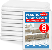 8 Pack Plastic Drop Cloth, 9 X 12 Feet Plastic Sheeting, Painter&#39;S Sheet... - €13,15 EUR