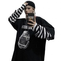 T hoodies long sleeve crop patchwork striped letter printed pullover tops casual autumn thumb200