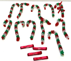 Vintage Lot 11 Handmade Pipe Cleaner Beaded Christmas Candy Cane Ornaments - £7.66 GBP