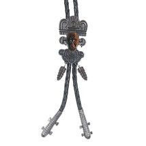 41&quot; Vintage Mexican Modernist sterling bolo tie with carved cat&#39;s eye - £168.53 GBP