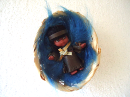 Vintage Small Native American Papoose Toy Figurine In Woven Basket " Gre... - $20.99
