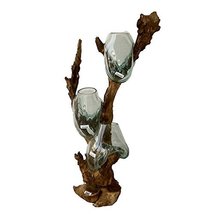 A&amp;B Home Glass Vessels w/Teak Root Stand 14&quot;x17&quot;x37&quot; - £126.61 GBP