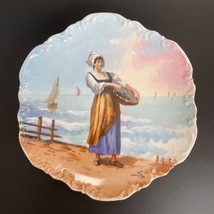 Antique Limoges Hand Painted Dutch Peasant at the Seashore Portrait Wall Plate - £99.91 GBP