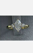 1.50Ct Marquesita Imitación Diamante 3 Anillo Compromiso Piedra 14K Amarillo Oro - £81.41 GBP
