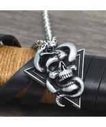 Mens Gothic Retro Skull w. Snake Pendant Necklace Punk Rock Biker Jewelr... - £10.30 GBP