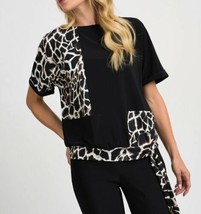 Joseph Ribkoff Animal Print Black Shirt Short Sleeve Blouse Size 6 Tie Waist - $28.92