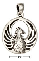 Pendant Sterling Silver Round Phoenix Pendant with Simulated Black Onyx Inlay - £68.72 GBP+