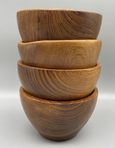 Vintage Set of 4 Hand Carved Teak Wood Bowls 6” Thailand Wooden Round Decor READ - £17.20 GBP