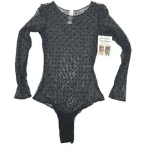 Spanx Bodysuit Mesh Flocked Dots Sheer Fashion Thong Black Long Sleeves 20144R - £39.64 GBP