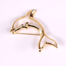 Vintage Napier Dolphin Yellow Gold Plate Brooch Pin Porpoise Jewelry - £5.71 GBP