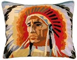 Throw Pillow Needlepoint Chief 16x20 20x16 Sky Blue Wool Cotton Velvet Zippered - £231.01 GBP