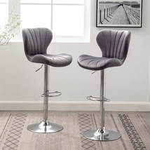 Roundhill Furniture Ellston Velvet Adjustable Swivel Barstools In Gray,, Grey - £112.81 GBP