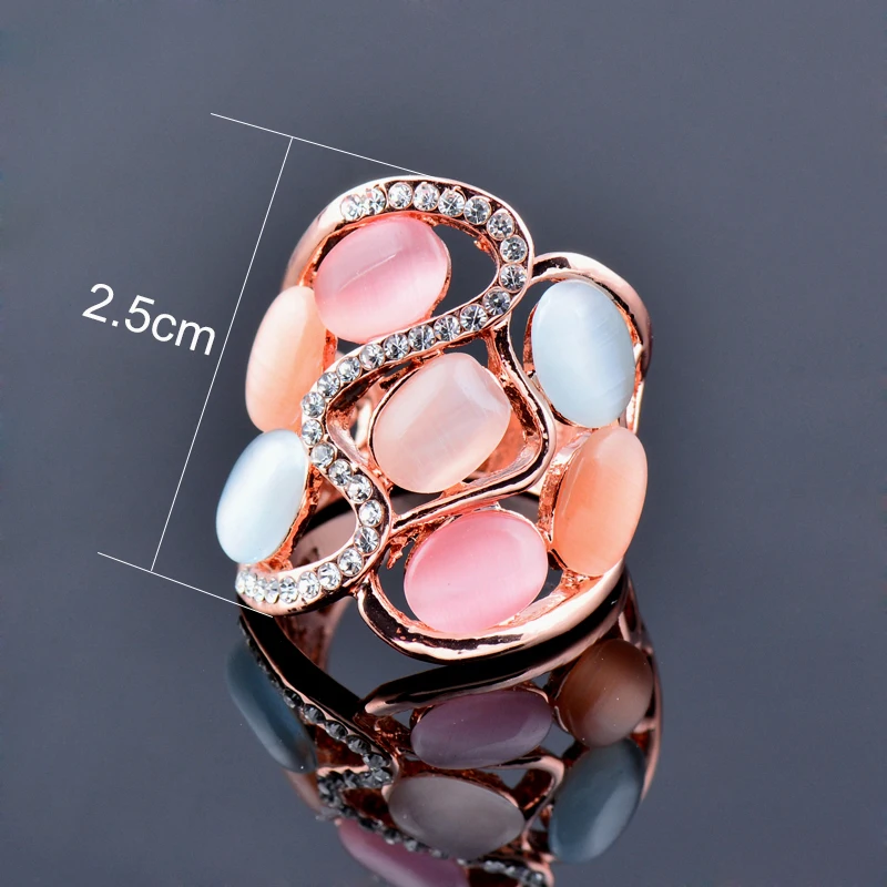 Women Luxury Hollow Multicolor Opal Stone Big Rings  Size 6 7 8 9 10 Rose GolVin - £10.87 GBP