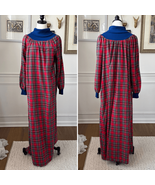 Vintage 70s 80s Rrosemary Long Red Plaid Flannel Turtleneck Nightgown M - $483.01 MXN