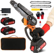 Mini Chainsaw, Brushless Cordless Chainsaw with 2 Batteries, 6 Inch, Orange - $26.99