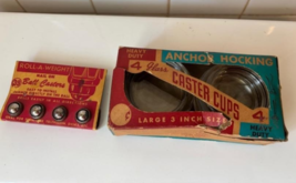 4 Anchor Hocking Glass &amp; 4 Roll-a-Weight nail on ball Caster Cups Origin... - $464.06 MXN