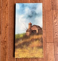Everett Woodson Painting Oil On Canvas Signed Rustic Barn Americana 24x12 VTG - £39.43 GBP