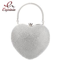 Luxury Diamond Heart Shaped Silver Women Party Clutch Evening Bag Fashion Chain  - £54.92 GBP