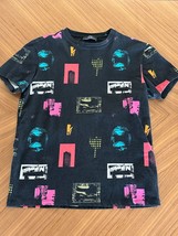 Bershka Menswear Tshirt Size XS Extra-Small Black with neon print pattern - $11.87