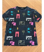 Bershka Menswear Tshirt Size XS Extra-Small Black with neon print pattern - £9.34 GBP